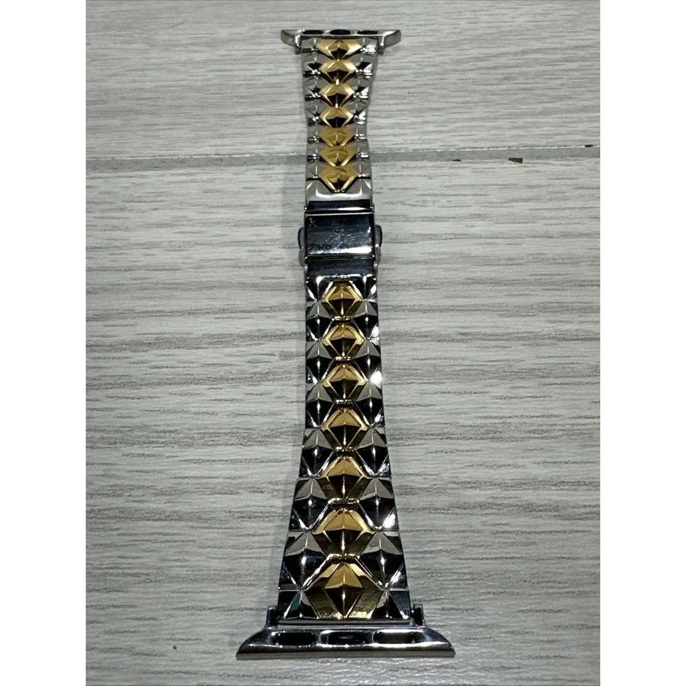 Apple Watch Band Stainless Steel Shiny Goldtone & Silvertone Pattern